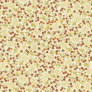 Melba Small Floral Cream Orange Green Gold fabric